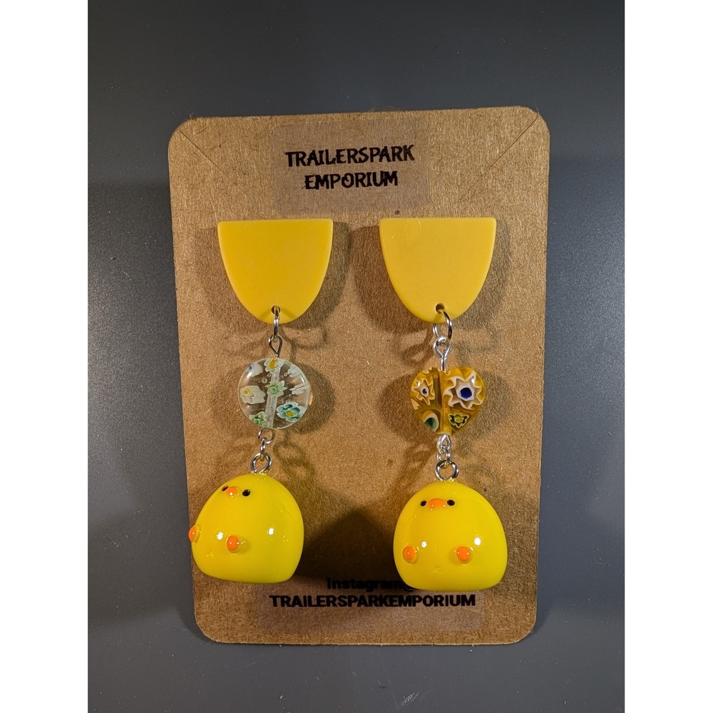 Trailerspark Emporium Yellow Chick Mismatched Drop Earrings Nickel Free Kawaii